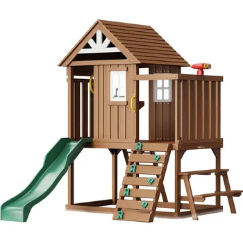 Dětský domeček Vevor Dětský dřevěný domeček z cedru pro 2–8 let se skluzavkou a žebříkem