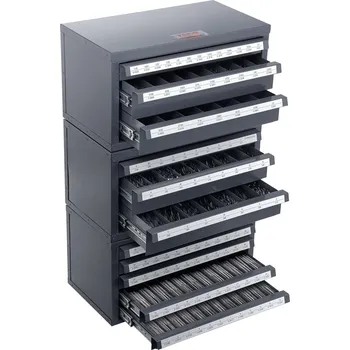 Vrták Vevor Zásobník na vrtáky, 3 zásuvky a–z, 5 zásuvek #1–#60, stohovatelný