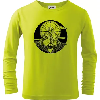 Dětská móda Cestování - hory kompas - Triko dětské Long Sleeve - 104-110cm / 3-4 roky ( Limetková )