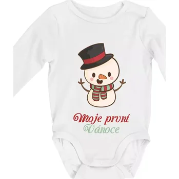 Dětská móda Moje první Vánoce sněhulák - Body kojenecké s dlouhým rukávem - Dlouhý r. do 3 měs ( Bílá )