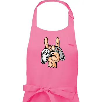 Kuchyňská zástěra Gamer - gamepad paroháč - Dámská zástěra na vaření - Univerzální velikost ( Růžová )