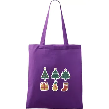 Vánoční sada - stromky a dárky - Taška bavlněná - 42 x 38 cm ( Fialová )