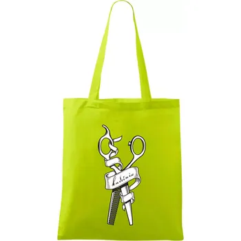 Kadeřnice nůžky a hřeben - Taška bavlněná - 42 x 38 cm ( Limetková )