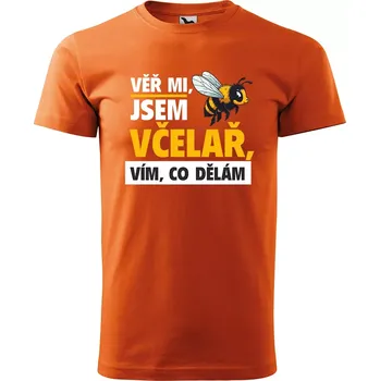 Pánské oblečení Sablio Tričko s potiskem Věř mi, jsem včelař - oranžové L