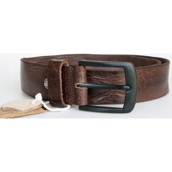 Opasek Hnědý pánský kožený opasek 125 cm, s dekorativními prolisy a černou přezkou