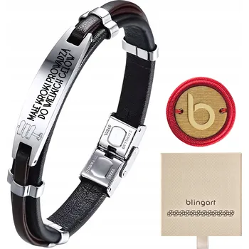 Náramek Pánský náramek S GRAVÍROVÁNÍM hnědá a černá kůže, zapínání na patentku, OCEL