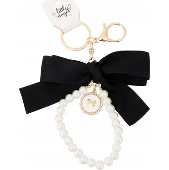 Přívěsek Na Klíče s perličkami a černou mašlí Little Angel – přívěsek na klíče kabelky