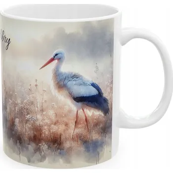 Keramický hrnek 330 ml čáp, pták, ptáci, akvarel