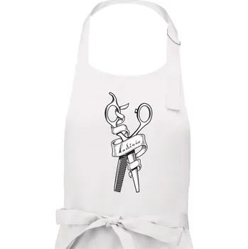 Kuchyňská zástěra Kadeřnice nůžky a hřeben - Dámská zástěra na vaření - Univerzální velikost ( Bílá )