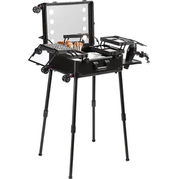 Vevor Kosmetický kufřík se zámkem, osvětlené zrcadlo, 4 zásobníky, kolečka