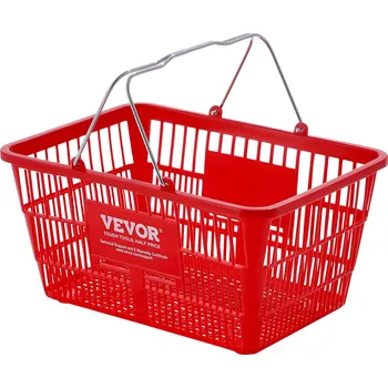 Nákupní košík Vevor Nákupní košík sada 12 ks, 21 l plast s kovovým držadlem, červený