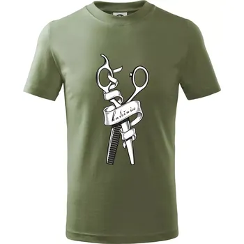 Dětská móda Kadeřnice nůžky a hřeben - Tričko dětské bavlněné - 134 cm/8 let ( Khaki )