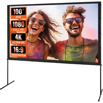 Projekční plátno Projekční plátno VEVOR se stojanem, 100 palců 16:9 4K 1080 HD venkovní filmové plátno se stojanem, projekční plátno bez vrásek s nožičkami a přepravní taškou, pro domácí kino, filmový večer na zahradě