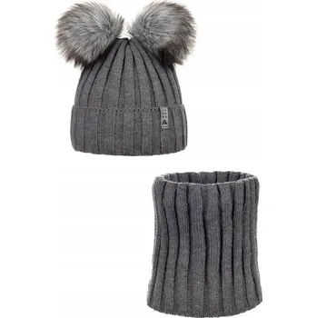 Čepice Souprava pro dívku Ander čepice nákrčník zimní BIANCA DARK GREY 54
