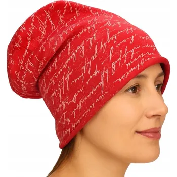 Čepice Čepice dámská Beanie italská tenká "smerfetka" bordó se světlými nápisy