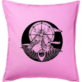 Polštář Cestování - hory kompas - Polštář 50x50 - 50x50 - Pouze potah ( Růžová )