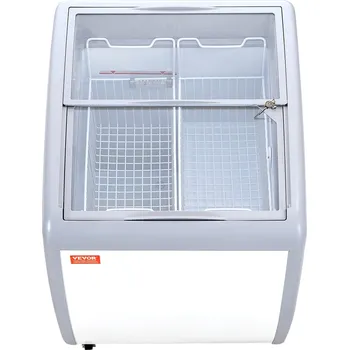 Vevor Mrazící box na zmrzlinu 154 L, vrchní sklo, 2 košíky, 2 dveře, bílý