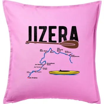 Polštář Mapa řeky Jizery - Polštář 50x50 - 50x50 - Pouze potah ( Růžová )