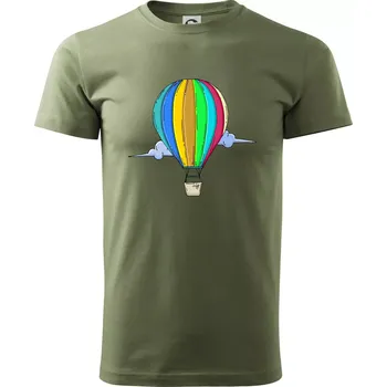 Pánské tričko Horkovzdušný balon v oblacích - Klasické pánské triko vyšší gramáže - 3XL ( Khaki )