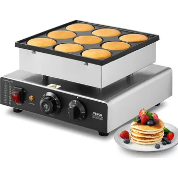 Vevor Elektrický gril na poffertjes 9 jamek ø76 mm, 850 W, nerez, regulace