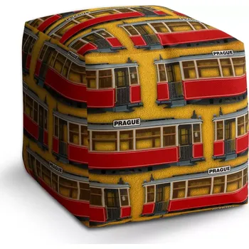 Taburet Sablio Taburet Cube Pražské historické tramvaje Žlutý Pattern: 40x40x40 cm