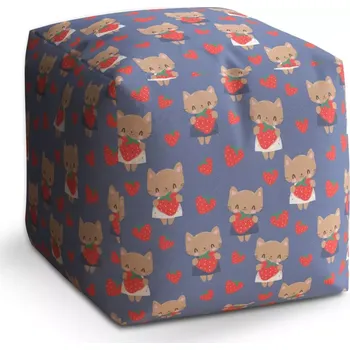 Taburet Sablio Taburet Cube Kočičky s jahodami: 40x40x40 cm