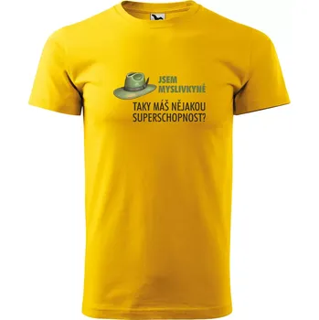 Pánské oblečení Sablio Tričko s potiskem Jsem myslivkyně, taky máš nějakou superschopnost? - žluté XL