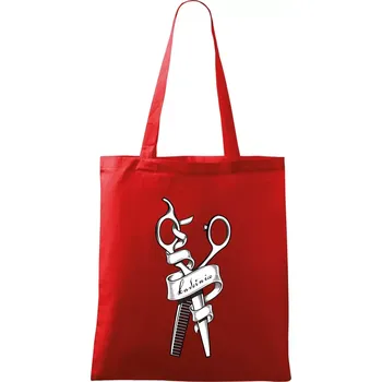 Nákupní taška Kadeřnice nůžky a hřeben - Taška bavlněná - 42 x 38 cm ( Červená )