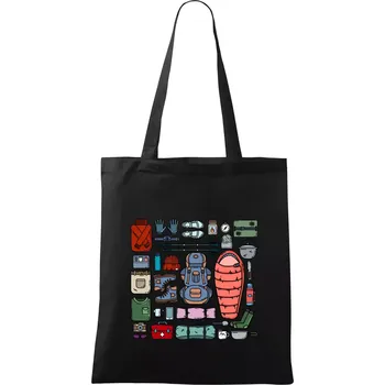 Nákupní taška Co si sbalit na kempovani? - Taška bavlněná - 42 x 38 cm ( Černá )