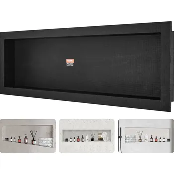 Drátěná police Vevor Sprchová nika 40.64×127 cm, jedna polička, čtvercové rohy, černá