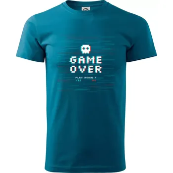 Pánské tričko Game over play again - Klasické pánské triko vyšší gramáže - 4XL ( Petrolejová )