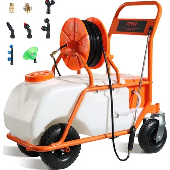 Postřikovač Vevor Zahradní postřikovač na kolech, 60 l, 0–90 PSI, 8 trysek, 2 tyče