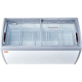 Vevor Mrazící truhla na zmrzlinu 460 L, skleněný vrch, 5 košů, bílá