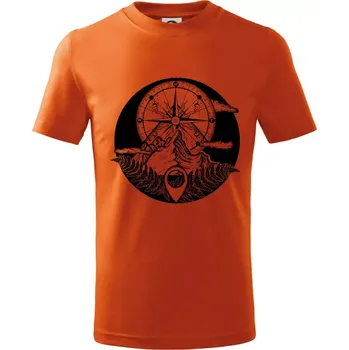 Cestování - hory kompas - Tričko dětské bavlněné - 122 cm/6 let ( Oranžová )