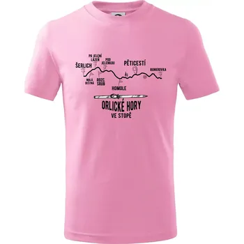 Orlické hory ve stopě - Tričko dětské bavlněné - 98 cm / 2 roky ( Růžová )
