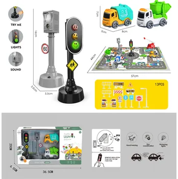 autíčko Mamido Sada autíček se semaforem a doplňky, Popeláři