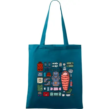 Nákupní taška Co si sbalit na kempovani? - Taška bavlněná - 42 x 38 cm ( Petrolejová )