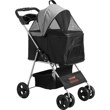 Kočárek pro panenku Vevor Kočárek pro psa a kočky, 4 kola, brzdy, nosnost 35lbs, s nosičem