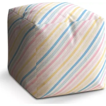 Taburet Sablio Taburet Cube Tříbarevné pruhy: 40x40x40 cm