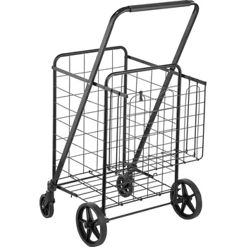 Nákupní košík Vevor Skládací nákupní vozík se dvěma košíky, 360° kolečka, 110 LBS nosnost
