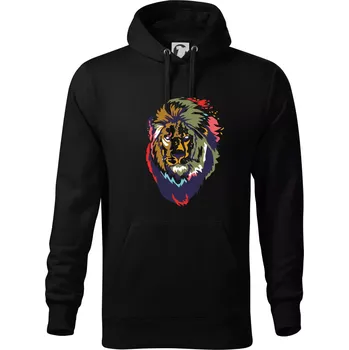 Pánská mikina Hlava lva kreslená jednoduchá - Mikina pánská Cape s kapucí - S ( Černá )