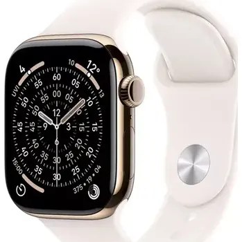 Chytré hodinky Apple Watch Series 11 GPS+Cellular 42mm Zlaté titanové tělo - Světle ruměný sportovní řemínek S/M (MF8W4MP/A)