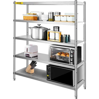 Dílenský regál Vevor Regál 5 polic nerez 180.1×45×180.1 cm, nosnost 748.4 kg, nastav. výška