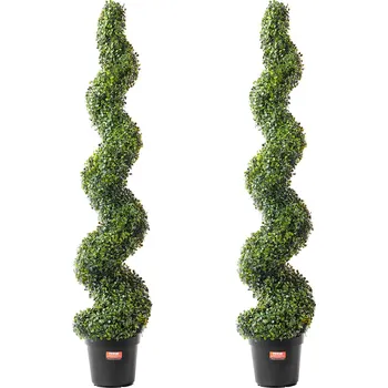 Vevor Umělý buxusový topiár 60 in vysoký, 2 ks, spirálový, s květináči