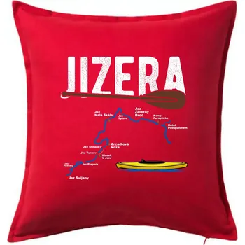 Polštář Mapa řeky Jizery - Polštář 50x50 - 50x50 - Pouze potah ( Červená )