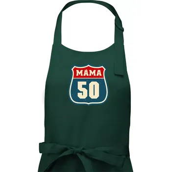 Kuchyňská zástěra Máma 50 - Dámská zástěra na vaření - Univerzální velikost ( Lahvově zelená )