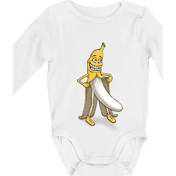 Úchylný banán (Hana-creative) - Body kojenecké s dlouhým rukávem - Dlouhý r. do 3 měs ( Bílá )
