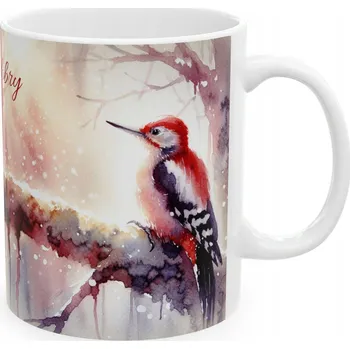 Keramický hrnek 330 ml datel, pták, ptáci, akvarel