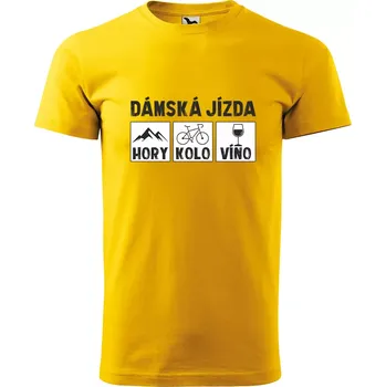 Sablio Tričko s potiskem Dámská jízda - hory, kolo, víno - žluté L