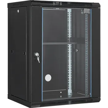 Rozvaděč Vevor Nástěnná rack skříňka 15U, hloubka 45,7 cm, skleněné dveře se zámkem